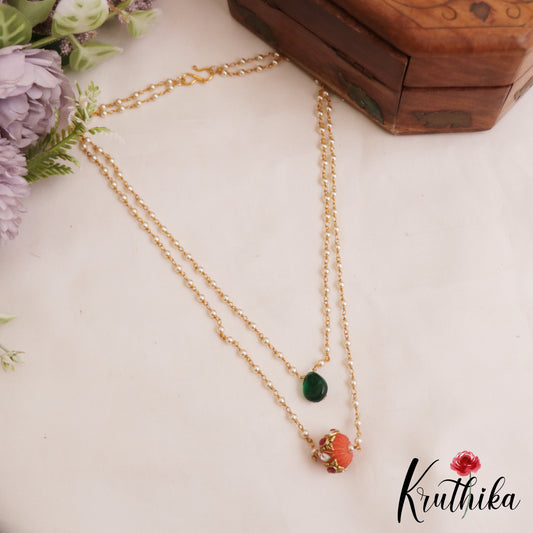 Simple Coral Bead Double Layered Pearl Chain NC2806