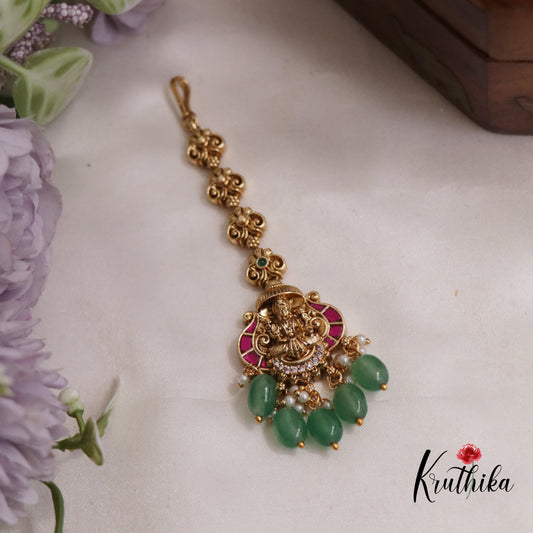 Classic Jadau Antique Lakshmi Maang Tikka With Pearl Drops MT303