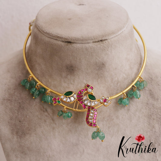 Beautiful Peacock Pendants Hasli Necklace With Green Bead Drops NC2960