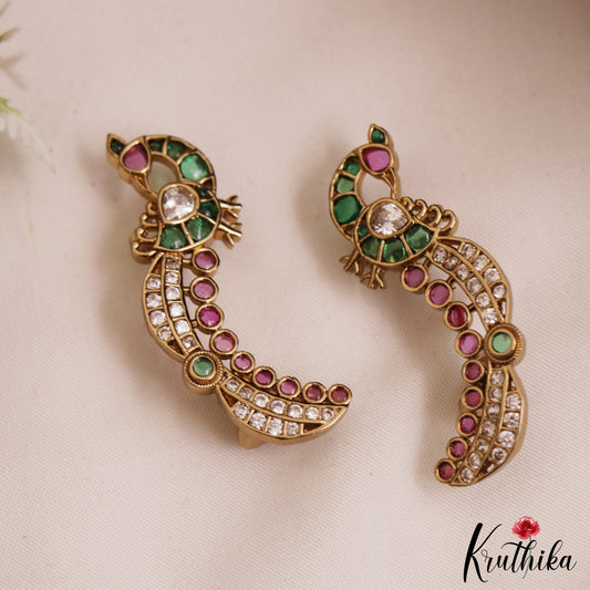 Pretty Peacock Motifs Kemp Ear Climbers / Ear CuffsE 1043