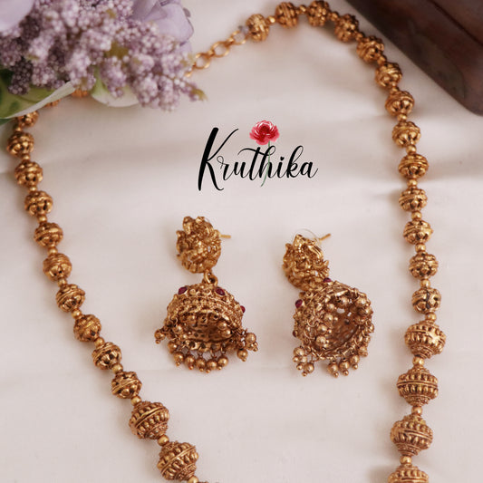 Beautiful Temple Lakshmi Pendant Necklace with Golden Beads Drops NC2325