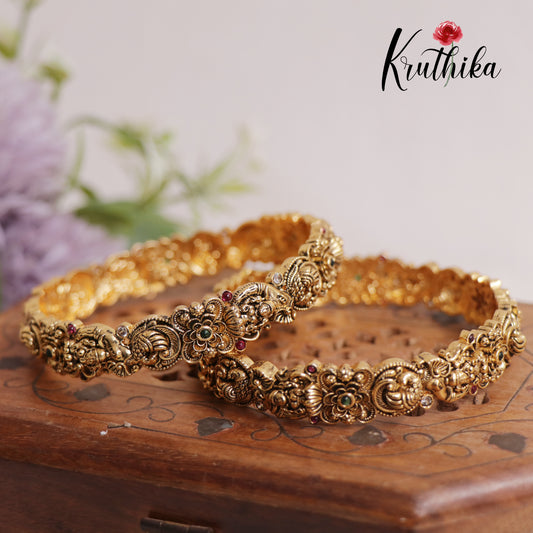 Premium Temple Lakshmi Peacock Bangles B344 (Set Of 2)