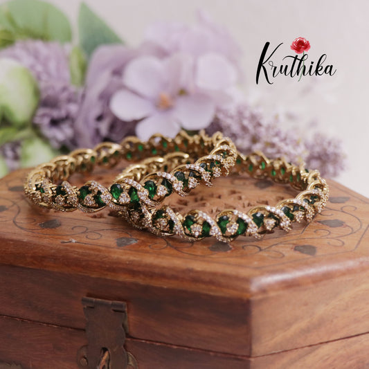 Beautiful CZ Victorian Bangles B296 (Available in 2 Colours)| (Set of 2 Bangles)