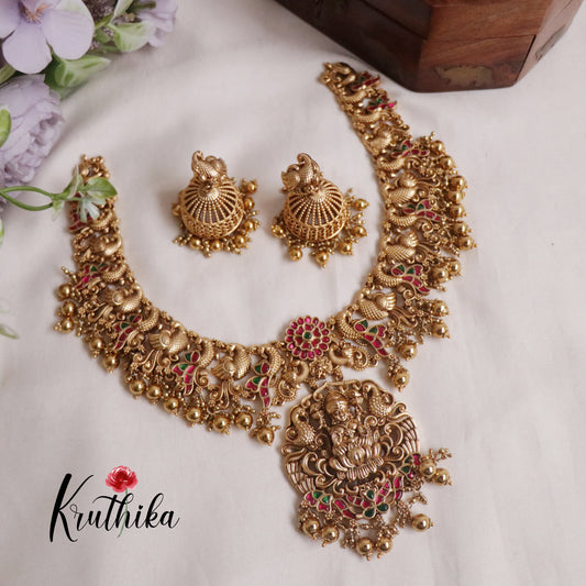 Premium Temple Lakshmi Jadau Necklace with Beads Drops NC2170 (Available in 2 Colours)