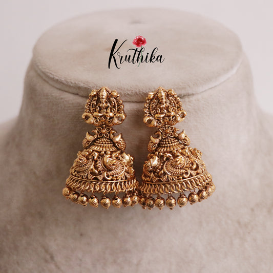 Beautiful Antique Temple Lakshmi Jhumka E645 (Available in 2 Colors)