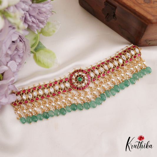 Stunning Floral Jadau Choker With Pearl And Bead Drops NC2687