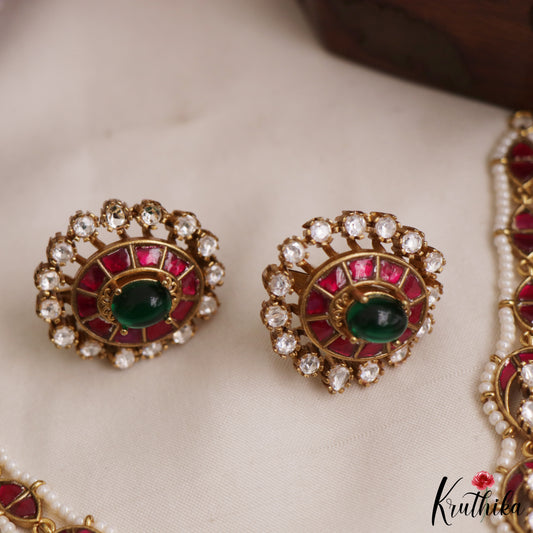 Trendy Geometric Motifs Pearl Border Jadau Necklace NC2973