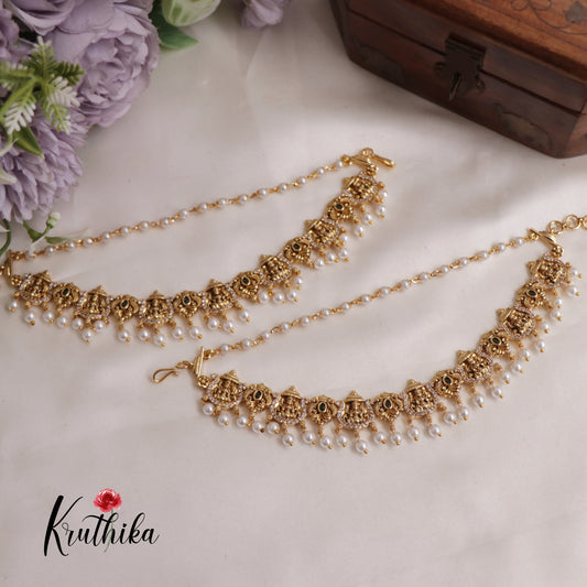 Premium Antique Lakshmi Peacock Double Layered Earchains EC145 (Available In 2 Colours)