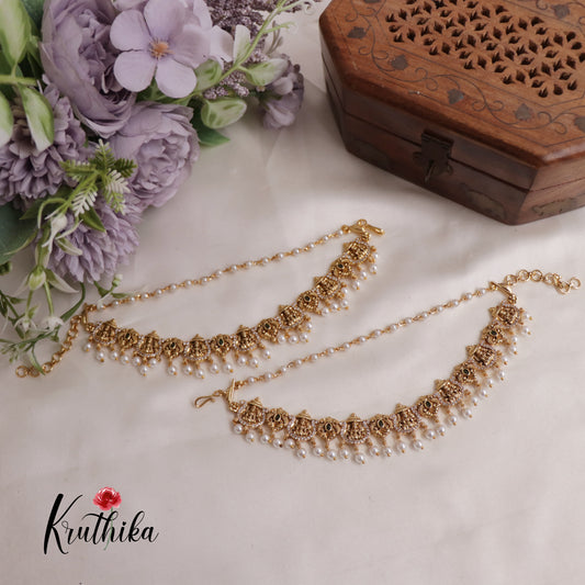 Premium Antique Lakshmi Peacock Double Layered Earchains EC145 (Available In 2 Colours)