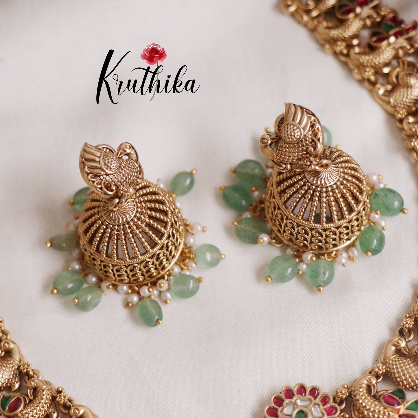 Premium Temple Lakshmi Jadau Necklace with Beads Drops NC2170 (Available in 2 Colours)