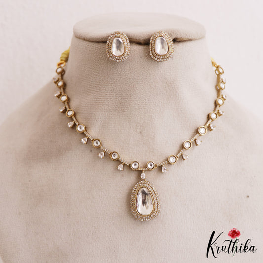 Elegant Teardrop Motifs Diamond-Finish Gold-Tone AD Necklace NC2762 (Available In 2 Colors)
