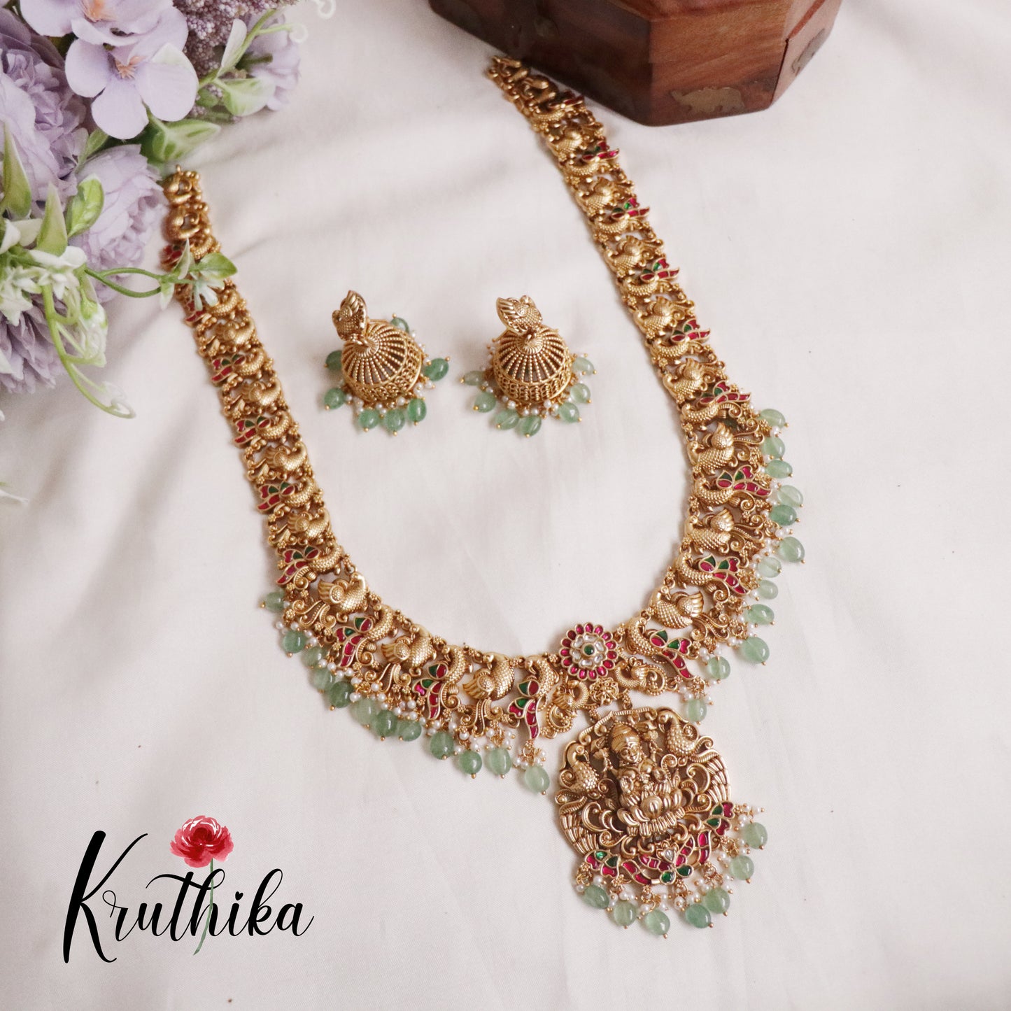 Premium Temple Lakshmi Jadau Haaram with Beads Drops LH1934 (Available in 2 Colours)
