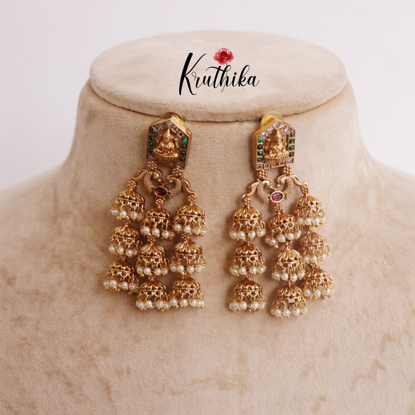 Beautiful Antique Emerald Temple Multi Layered Jhumkas E674