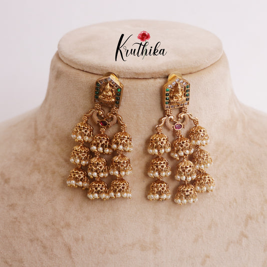 Beautiful Antique Emerald Temple Multi Layered Jhumkas E674