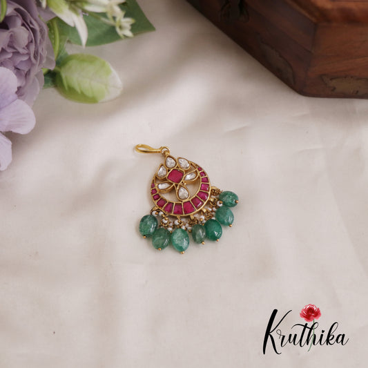 Elegant Floral Jadau Maang Tikka With Bead And Pearl Drops MT315