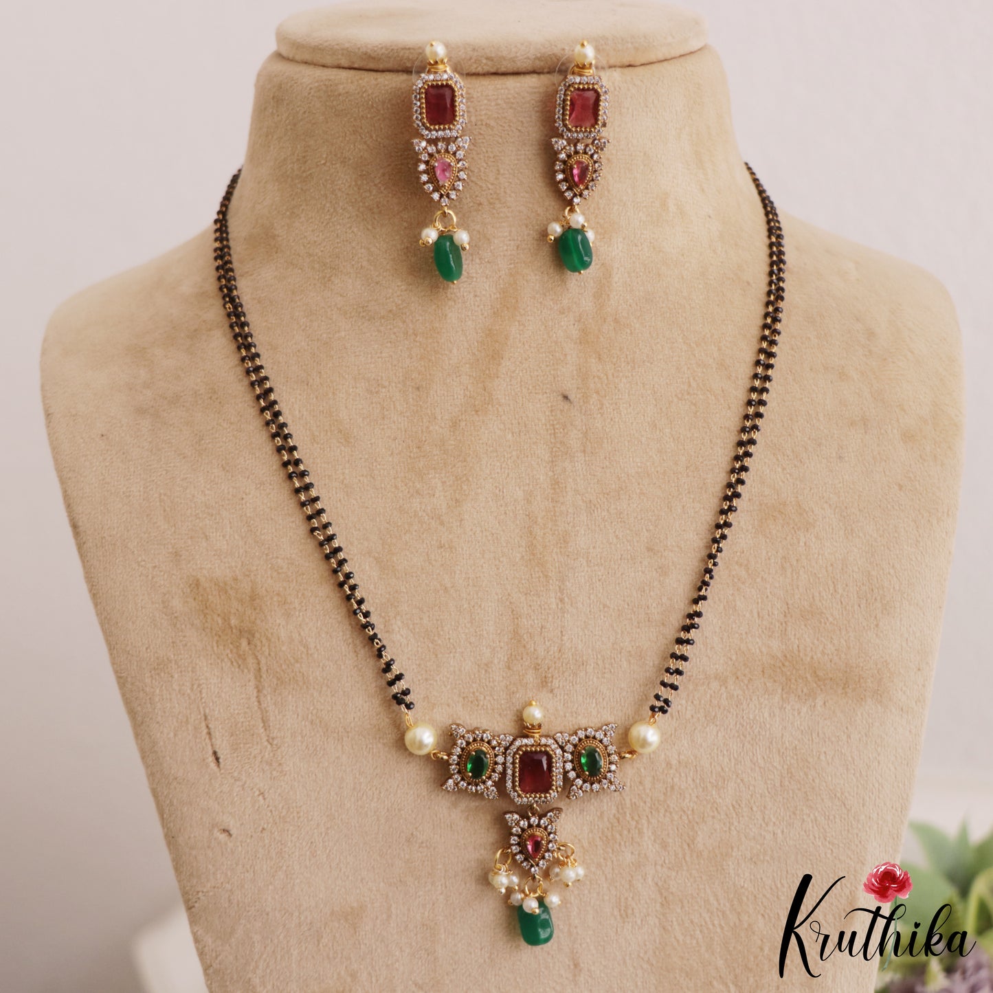 Beautiful Geometric Motifs Mangalsutra With Earrings Set NC2638