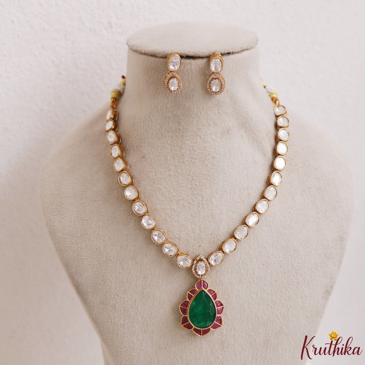Trendy Designer Polki Moissanite Necklace for Weddings & Festive Wear Set NC3313