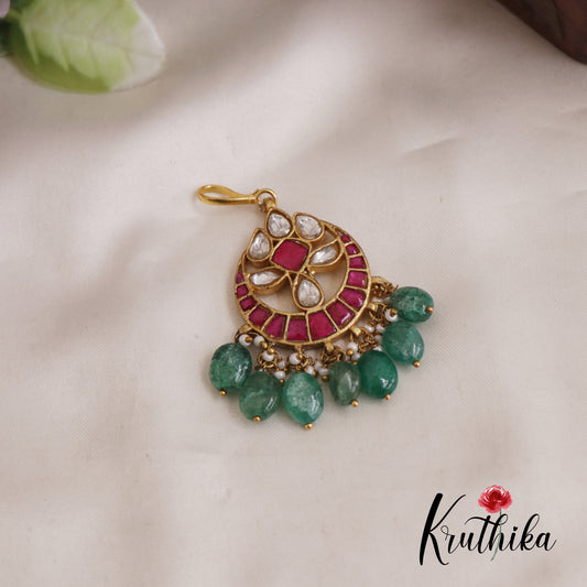 Elegant Floral Jadau Maang Tikka With Bead And Pearl Drops MT315