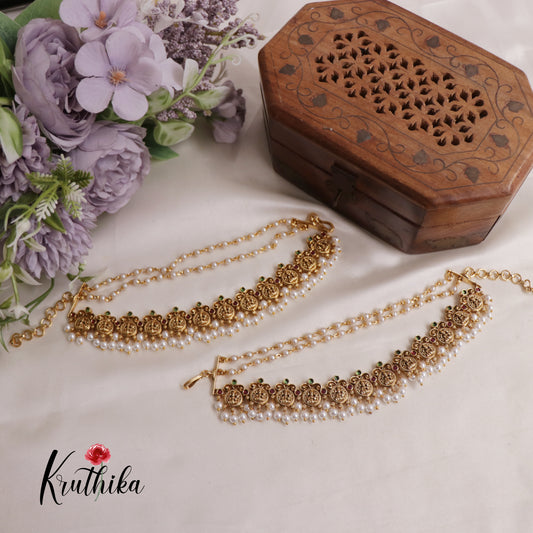 Gorgeous Antique Lakshmi Coin With Beads and Triple Layered Earchains EC146 (Available In 2 Colours)