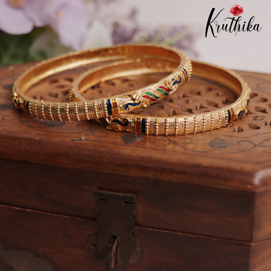 Micro-Plated Antique Gold Daily Wear Engraved Bangles B323