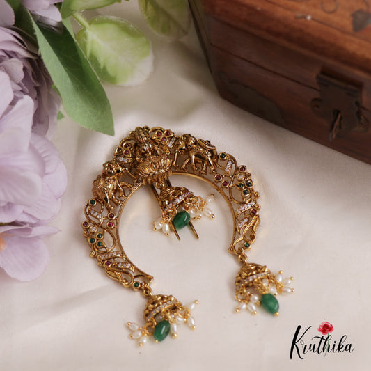 Classic Lakshmi Elephant Motif Half Moon Shape Jhumka Drops Jada Billa J252