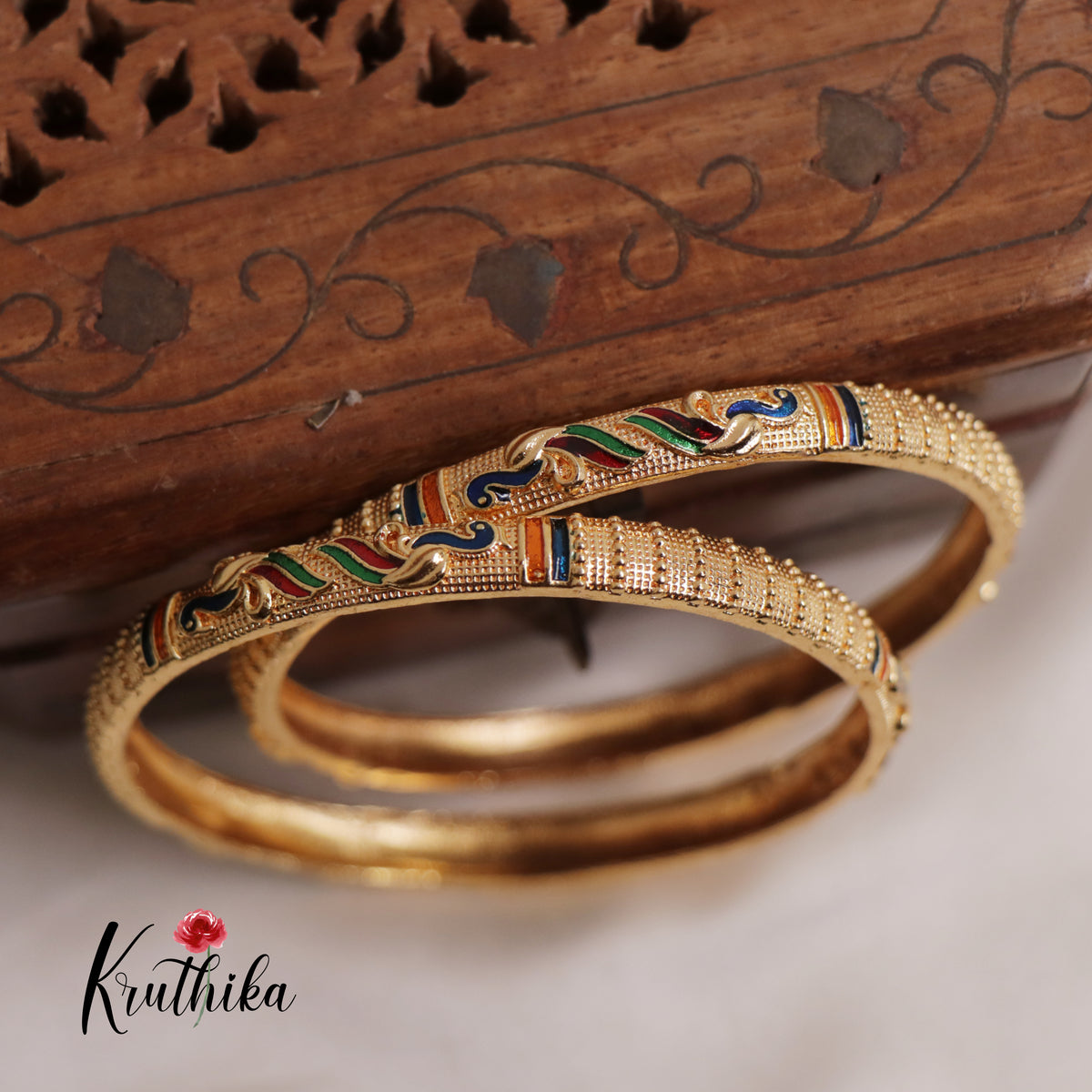 Micro-Plated Antique Gold Daily Wear Engraved Bangles B323