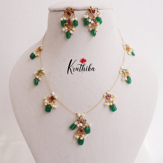 Pretty Kemp Invisible Chain with Green Beads Drops NC2308