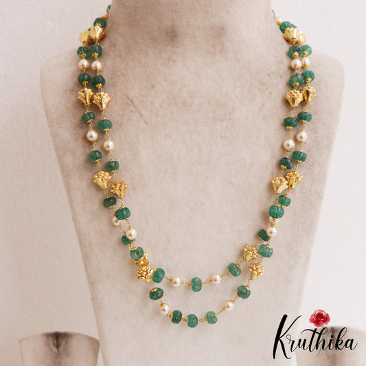 Elegant Floral Green Bead Double Layered Mala LH2070