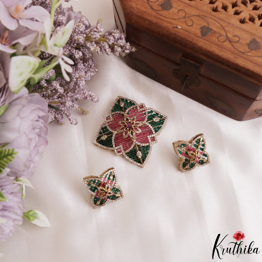 Sparkling Floral Motifs CZ Victorian Pendant Set PS303