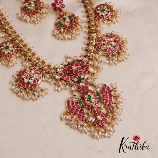Premium Gandaberunda Kundan Guttapoosalu Jadau Necklace NC2560 (Available In 2 Colors)