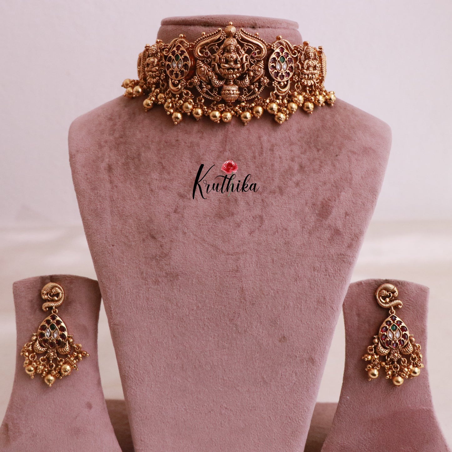 Beautiful Kempu Temple Choker NC1873 (Available in 2 designs)