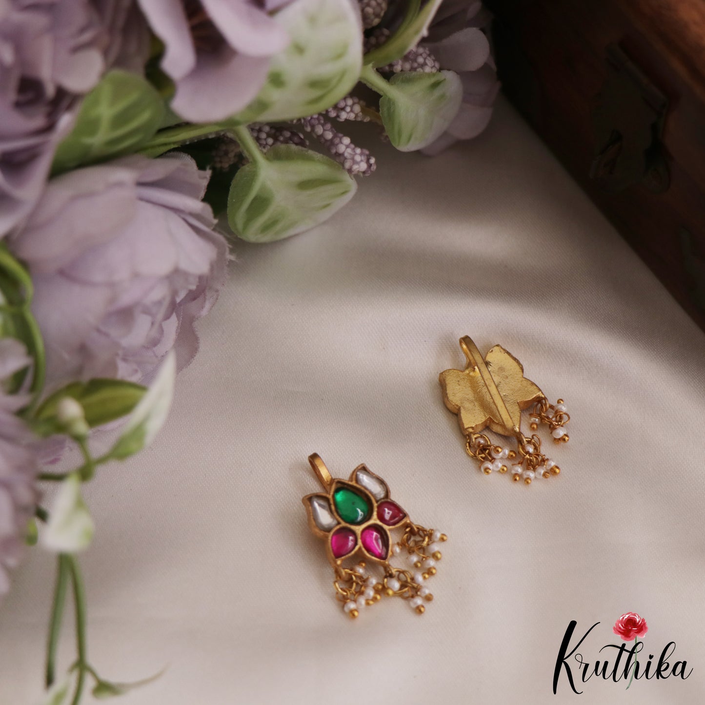 Elegant Jadau Lotus Earcuffs | Upper Earrings | Bugadi Earrings With Pearl Drops E882