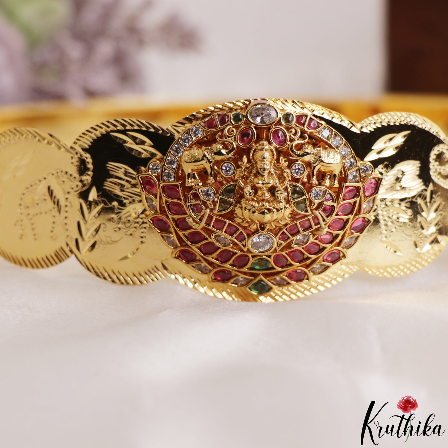 Traditional Antique Nagas Lakshmi Motifs Kids Jadau Hip Belt V378 (Size Adjustable - 20 to 32)