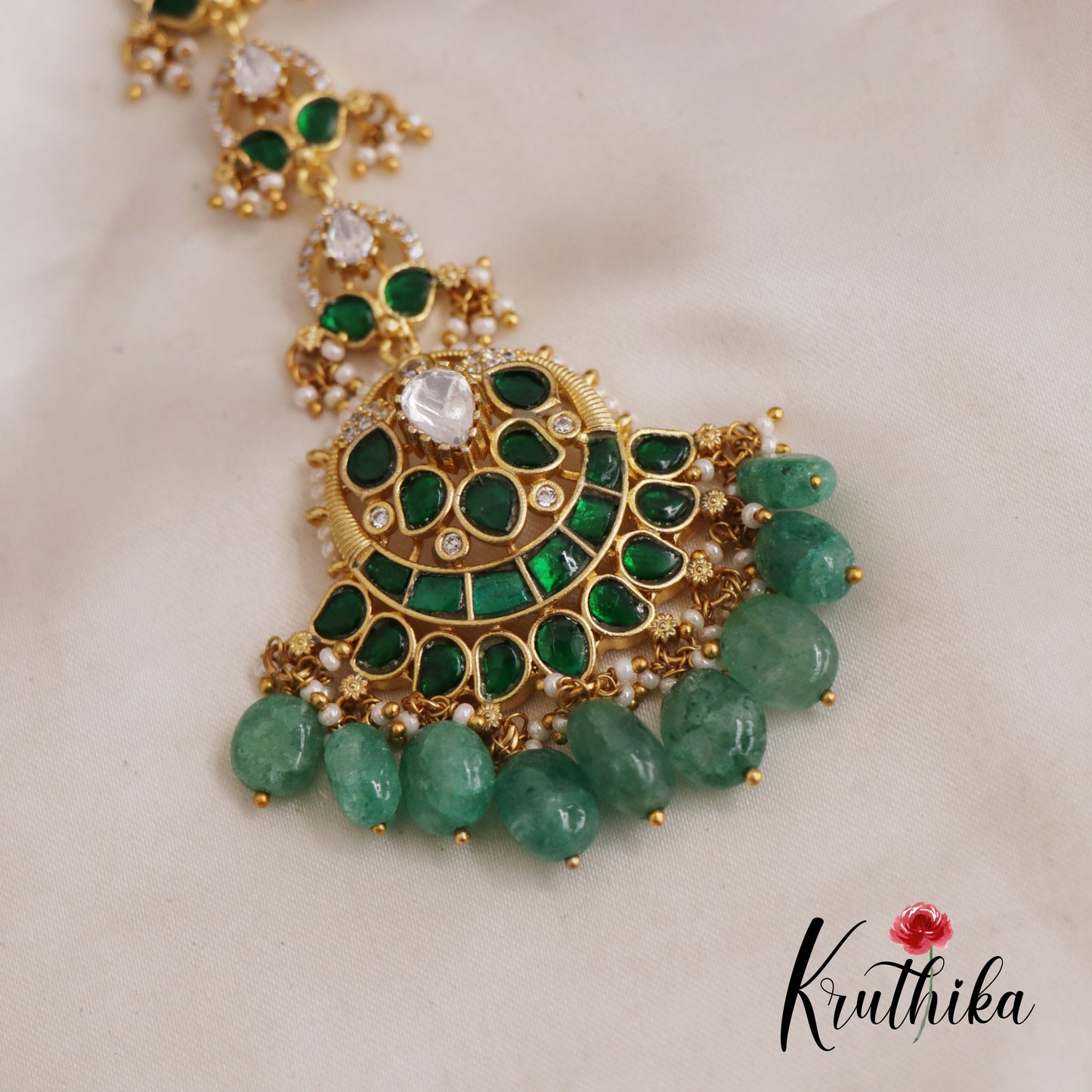 Elegant Mango Jadau Maang Tikka With Bead And Pearl Drops MT311