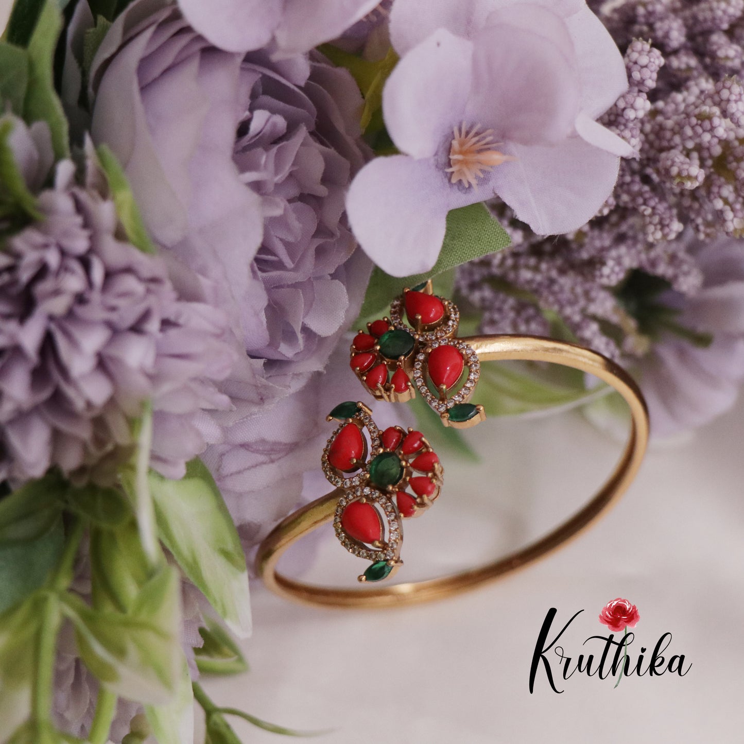 Elegant Floral CZ Coral Openable Kada B299