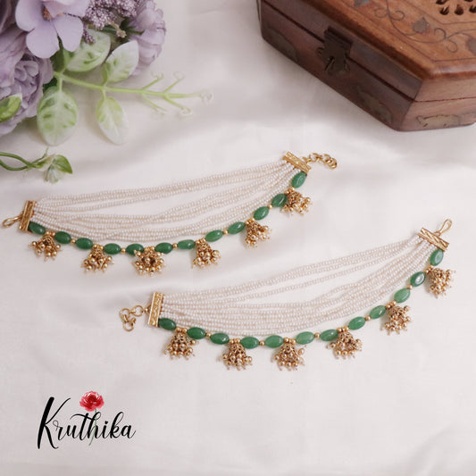 Beautiful Multi-Layer Pearl Earchains with Jhumka Drops EC112