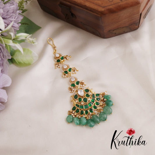 Elegant Mango Jadau Maang Tikka With Bead And Pearl Drops MT311
