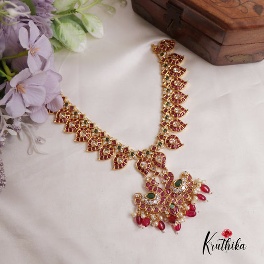 Premium Traditional Kemp Mango Peacock Necklace With Beads NC2531