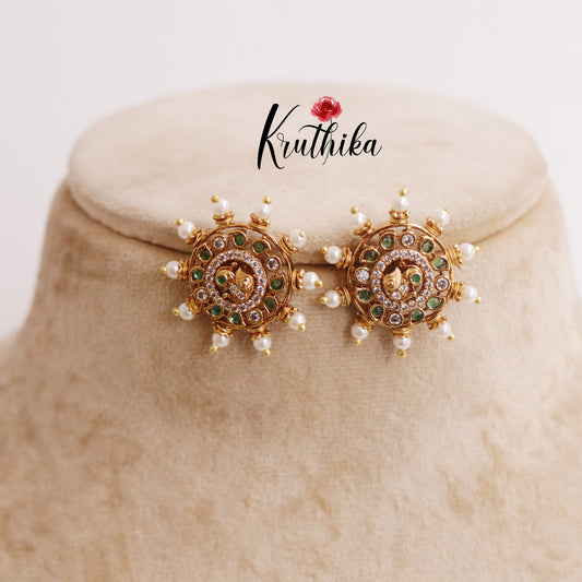 Trendy Antique Peacock Chakra Pearl Earstuds E689 (Available in 3 Colors)