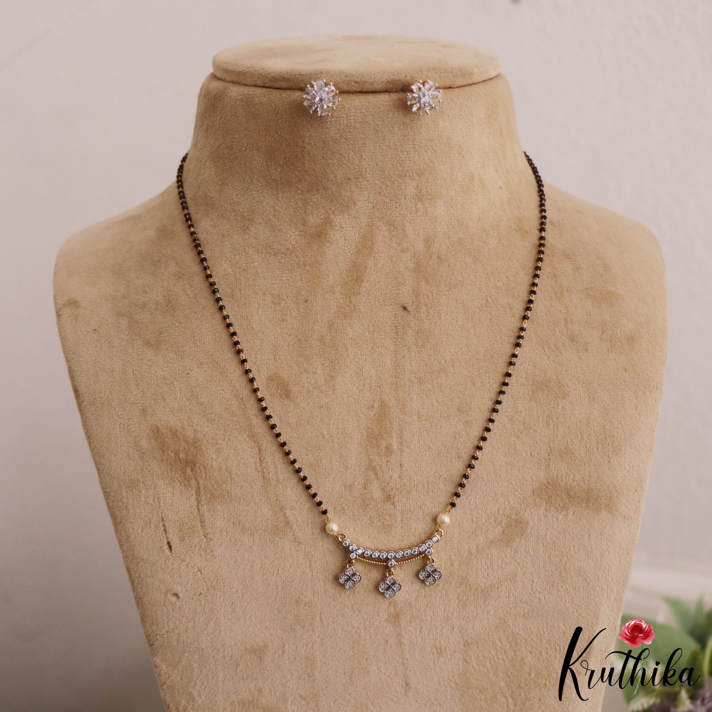 Beautiful Floral Motifs Mangalsutra With Earrings Set NC2646