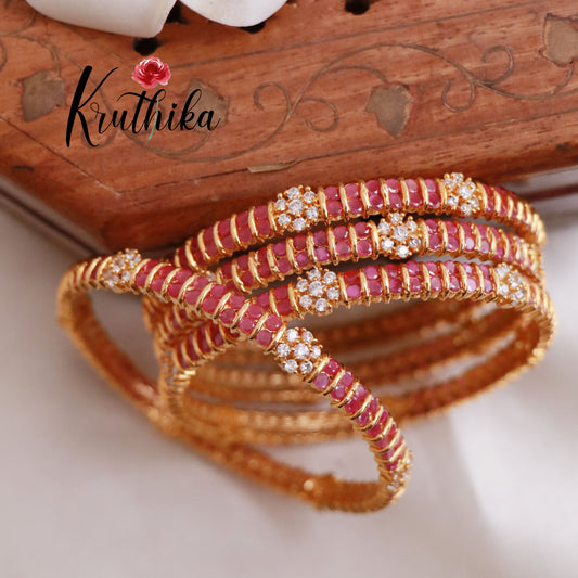 Gold polish stone flower bangles B2