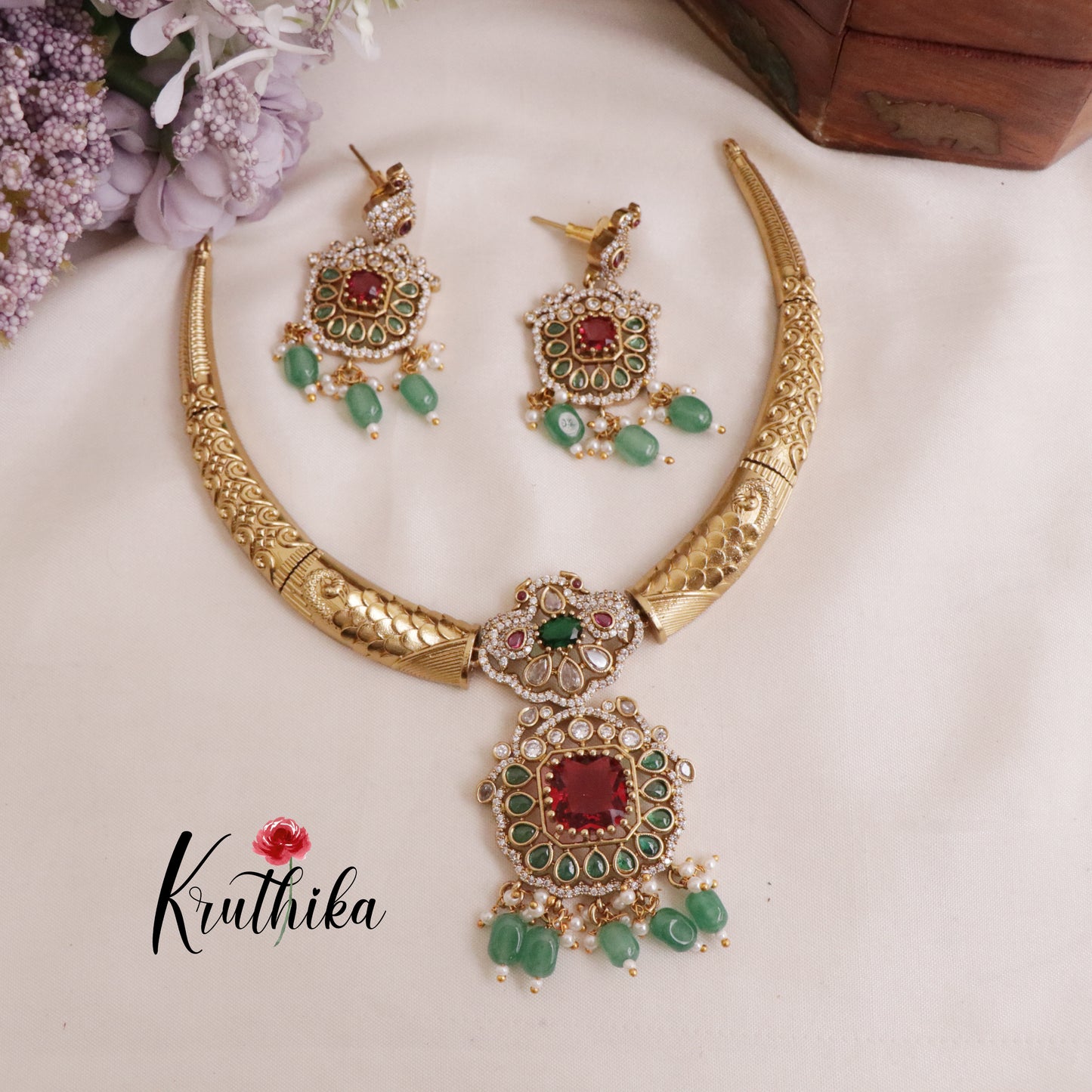 Pretty AD/Victorian Hasli Necklace Sets NC2021(Available in 2 colours)
