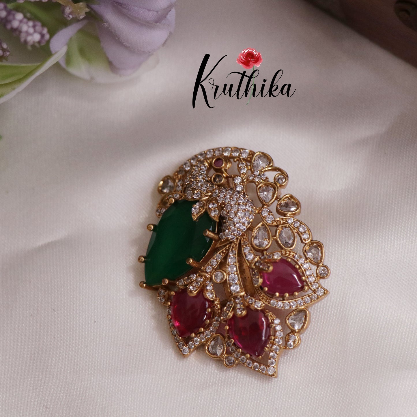 Simple Trendy CZ Peacock Saree Pin SP04