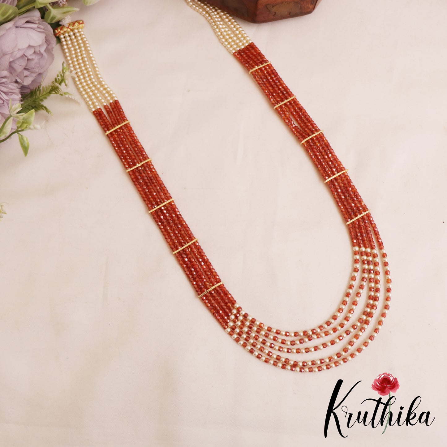 Sparkling Multi Layered crystal & Pearl statement Haaram with floral accents LH2081
