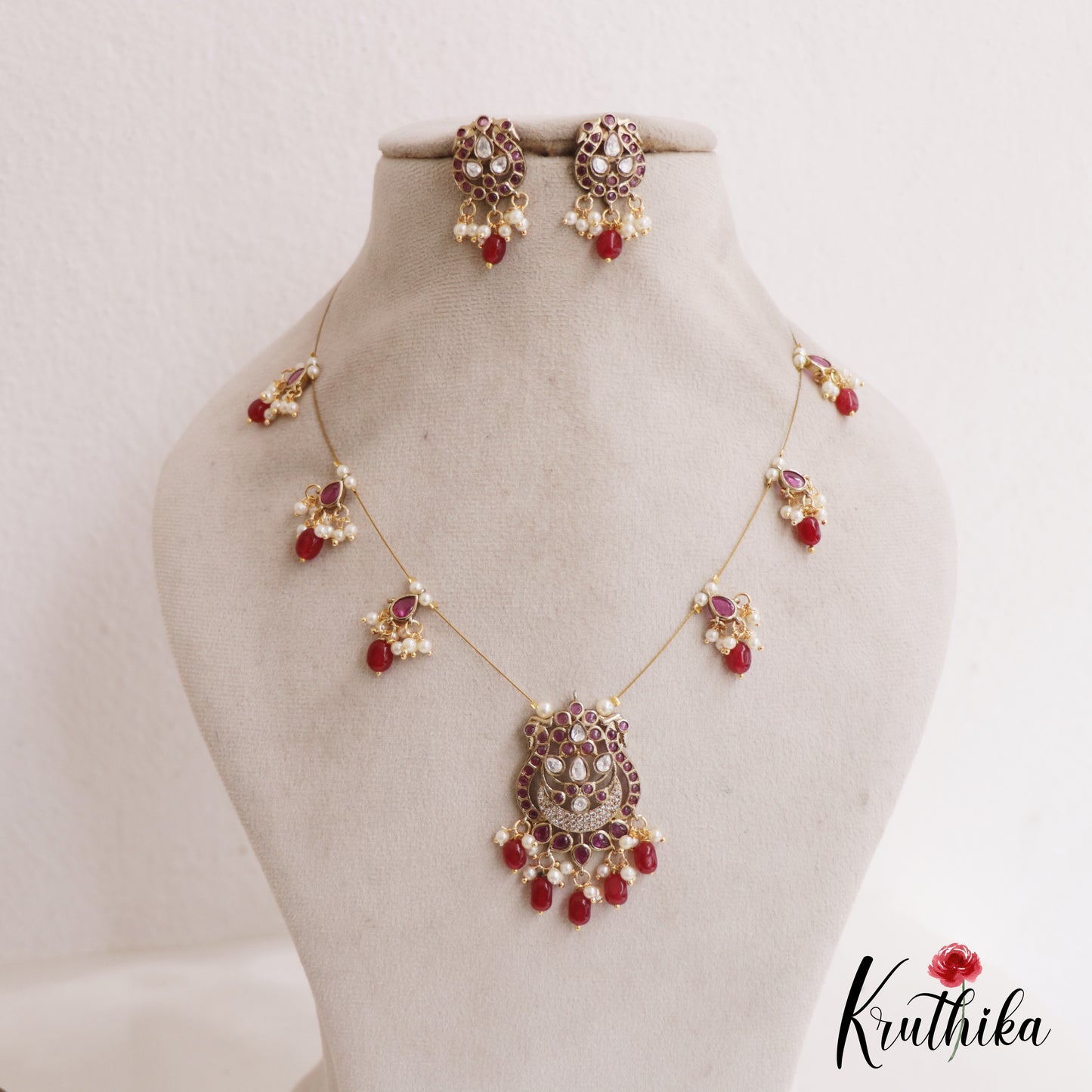 Trendy Kemp Peacock Motifs Invisible Chain With Beads Drops NC2701 (Available In 3 Colors)