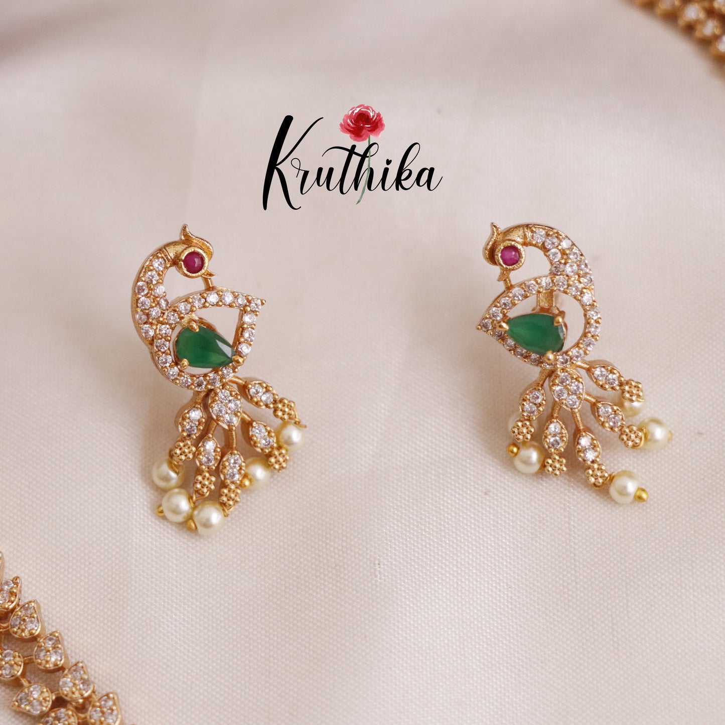 Beautiful AD Peacock Design Necklace with Changeable Stones NC2030