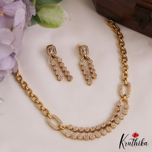Trendy Floral Motifs Diamond-Finish Gold-Tone AD Necklace NC2775