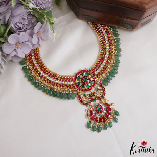 Grand Ruby Green Jadau Necklace with Beaded Drops NC3308