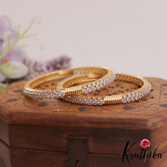 Elegant Diamond-Finish Gold-Tone AD Bangles B516 (Set Of 2)