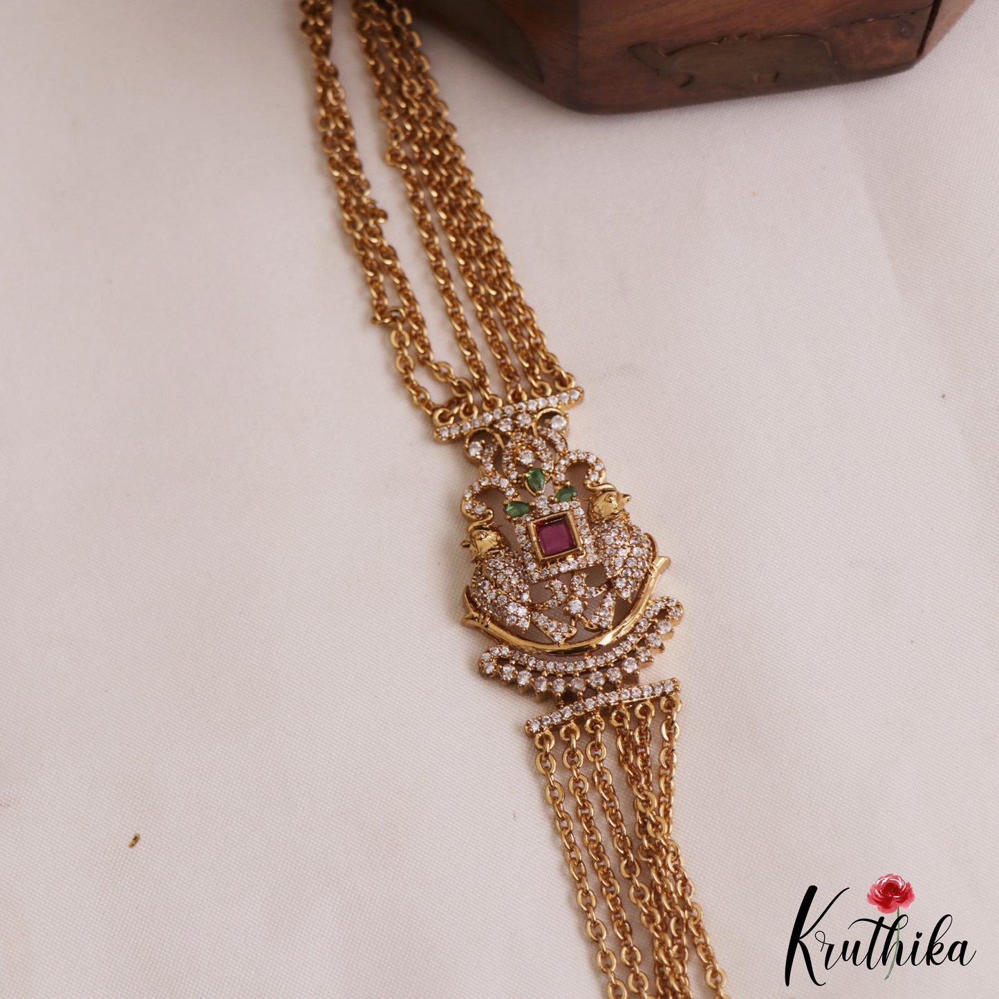 Classic Multi Layer Ruby Elephant Vintage Chandra Haaram With Side AD Pendant LH2101